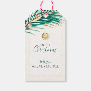 Tropical Green and Gold Palm Tree Christmas Gift Tags