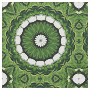 Tropical Green and White Flora Mandala Fabric