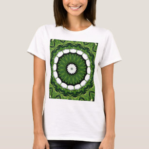 Tropical Green and White Flora Mandala T-Shirt