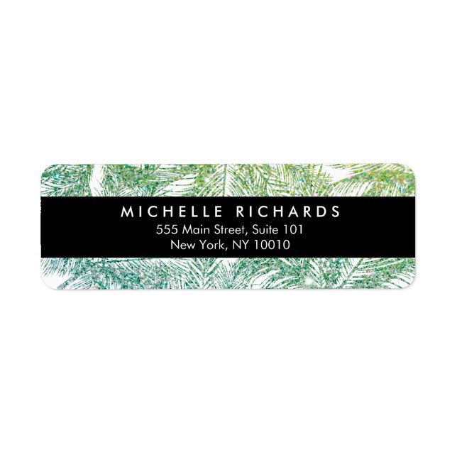 Tropical Green/Aqua Glitter Palms Return Address Label (Front)
