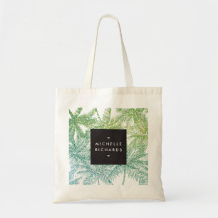 Tropical Green/Aqua Glitter Palms Tote Bag