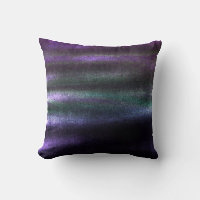 Tropical Green Aquatic Purple Stripes Lines Velvet Cushion (Front)