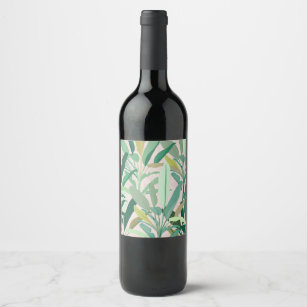 Tropical Green Banana Leaves Pink Pattern Wine Label