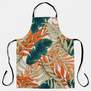 Tropical green beige leaves, seamless pattern. apron