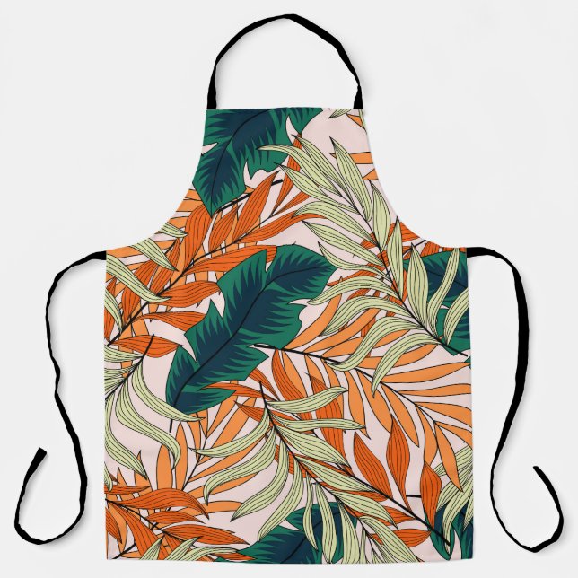 Tropical green beige leaves, seamless pattern. apron (Front)