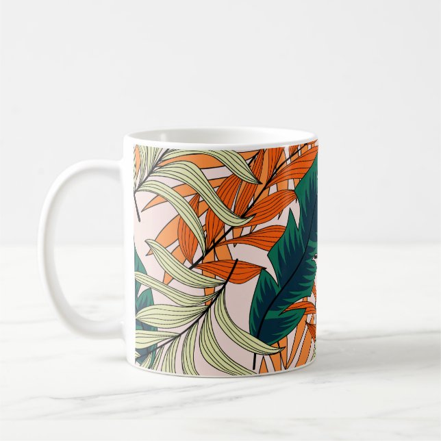 Tropical green beige leaves, seamless pattern. coffee mug (Left)