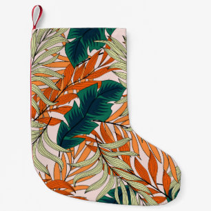 Tropical green beige leaves, seamless pattern. small christmas stocking