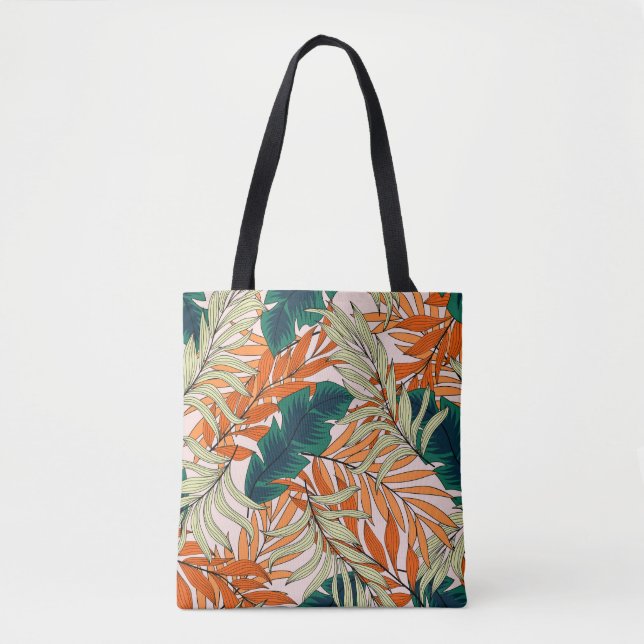 Tropical green beige leaves, seamless pattern. tote bag (Front)