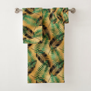 Tropical Green Black Palm Leaves Bath Towel Set