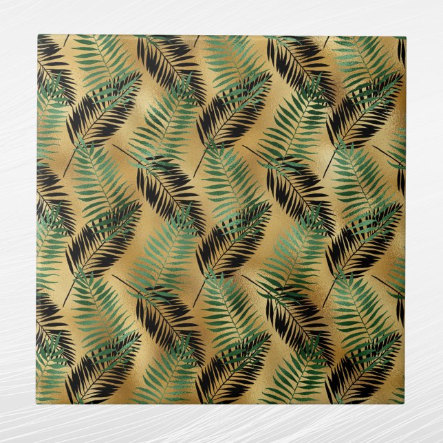 Tropical Green Black Palm Leaves Ceramic Tile (Creator Uploaded)
