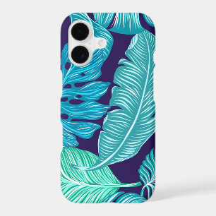 Tropical Green Blue Leaves Pattern