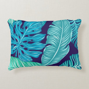 Tropical Green Blue Leaves Pattern Decorative Cushion