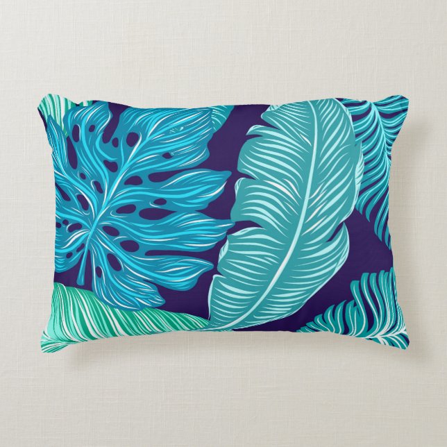 Tropical Green Blue Leaves Pattern Decorative Cushion (Front)