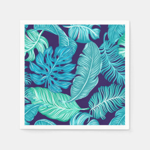 Tropical Green Blue Leaves Pattern Napkin