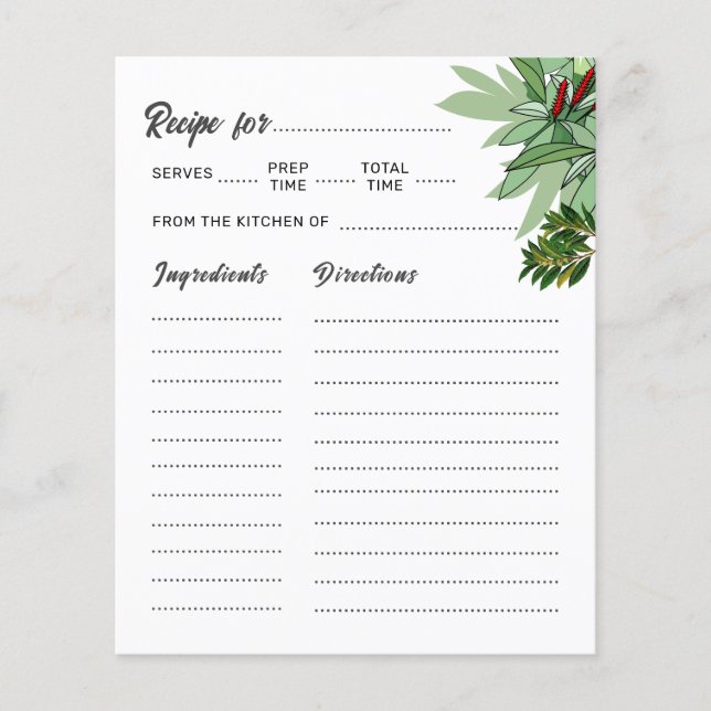 Tropical Green Botanical Bridal Shower Recipe Card (Front)