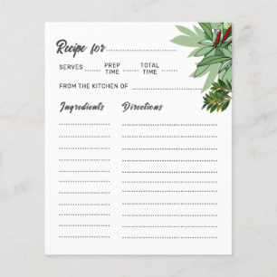 Tropical Green Botanical Bridal Shower Recipe Card