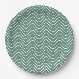 Tropical Green Chevron Pattern Minimal Zigzag Paper Plate
