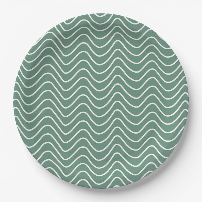 Tropical Green Chevron Pattern Minimal Zigzag Paper Plate (Front)