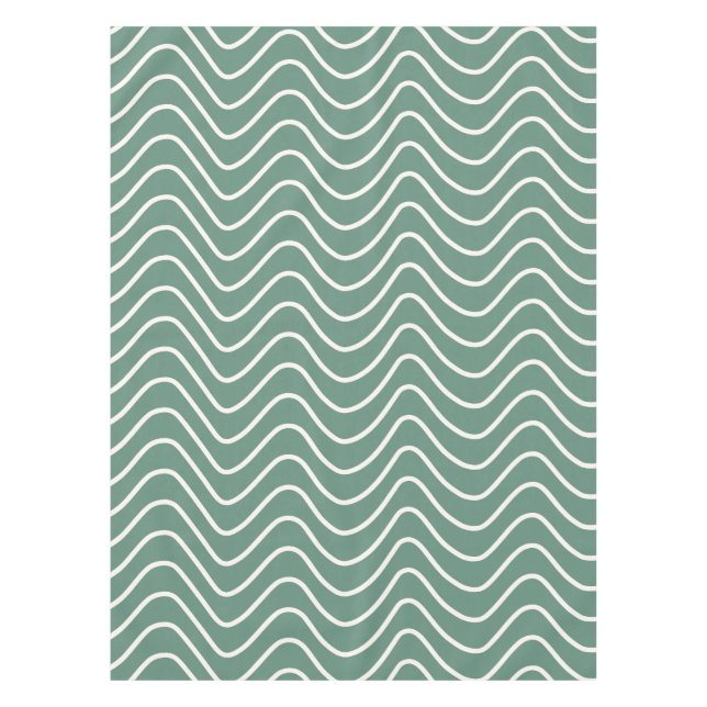 Tropical Green Chevron Pattern Minimal Zigzag Tablecloth (Front)