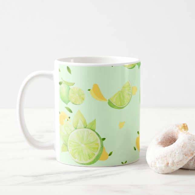 Tropical Green Citrus SUMMER Orange lemon Slice Coffee Mug (With Donut)