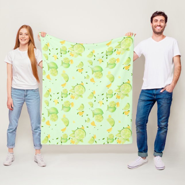 Tropical Green Citrus SUMMER Orange lemon Slice Fleece Blanket (In Situ)
