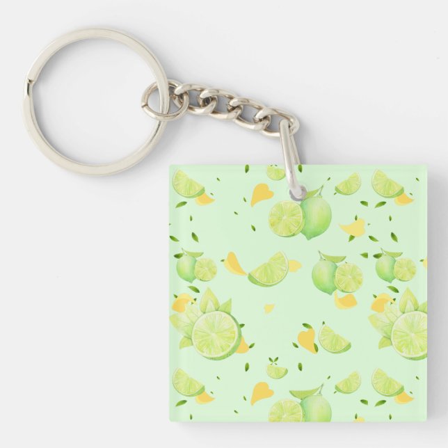 Tropical Green Citrus SUMMER Orange lemon Slice Key Ring (Front)