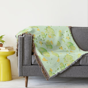 Tropical Green Citrus SUMMER Orange lemon Slice Throw Blanket
