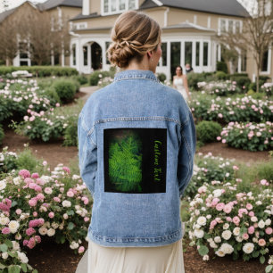TROPICAL GREEN FERN FROND PHOTO NATURE IMAGE TEXT DENIM JACKET