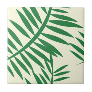 Tropical Green Fern Leaf Pattern Ceramic Tile