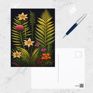 Tropical Green Floral Artwork Postcard