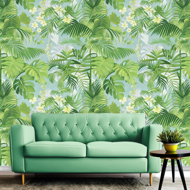 Tropical Green Flowers & Leaves Summer Beach Vibes Wallpaper (Tropical Green Flowers & Leaves Summer Beach Vibes Wallpaper)