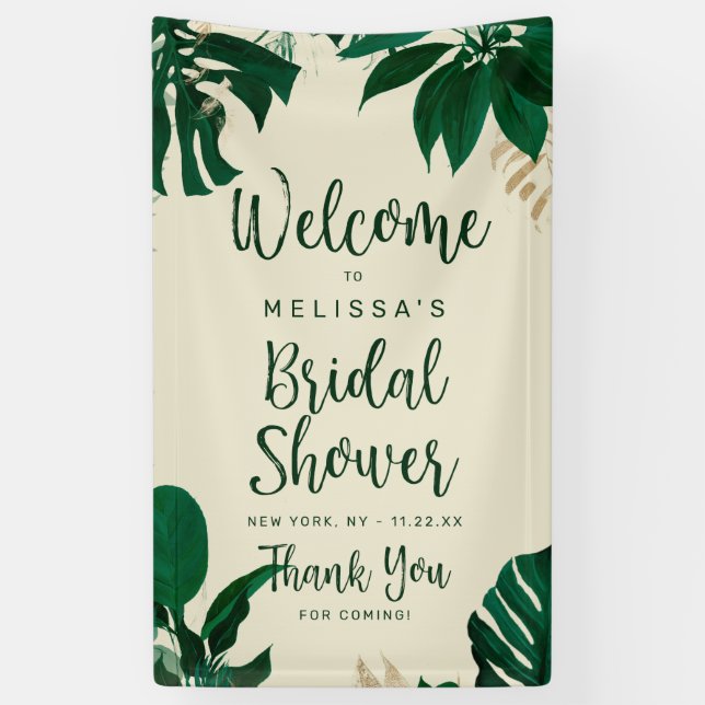 Tropical Green Foliage Bridal Shower Welcome Banner (Vertical)