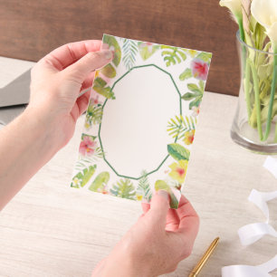 Tropical Green Foliage Red Hibiscus Vellum Invitations