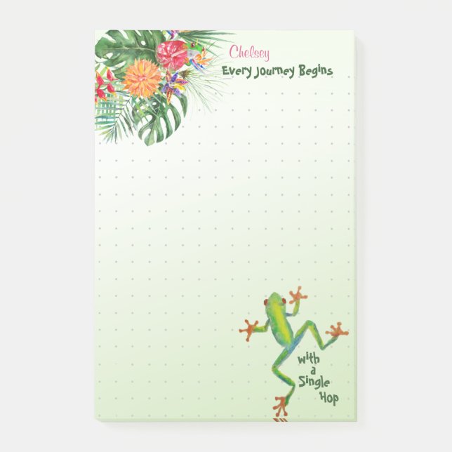 Tropical Green Frog Journey Begins Inspire Name Post-it Notes (Front)