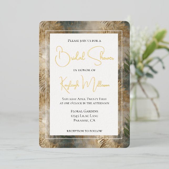 Tropical Green Gold Leaves Bridal Shower (Standing Front)