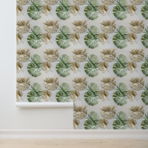 Tropical Green Gold Leaves Wallpaper