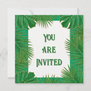 Tropical Green Gold Leaves You Are Invited