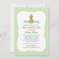 Tropical Green Gold Pineapple Baby Shower Luau