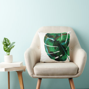 Tropical Green Island Leaves Throw Pillow