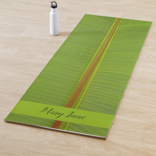 Tropical Green Jungle Leaf Veins Textured Pattern Yoga Mat (In Situ)