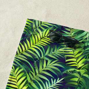 Tropical Green Leaf Fern Pattern Beach Towel
