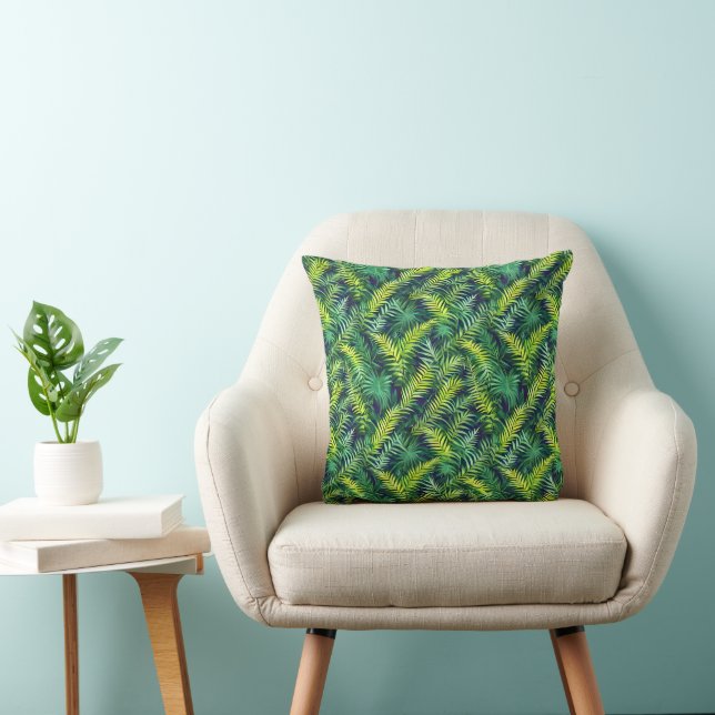 Tropical Green Leaf Fern Pattern Cushion (Chair)