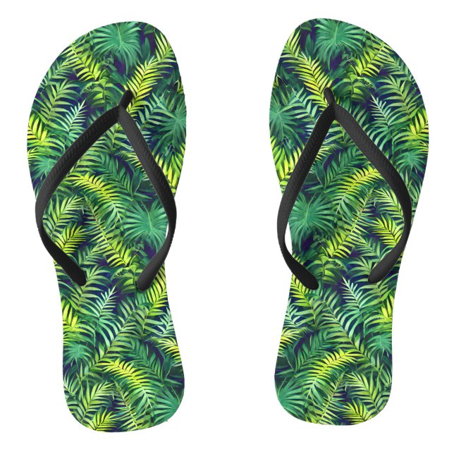 Tropical Green Leaf Fern Pattern Thongs (Footbed)