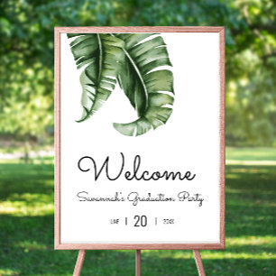 Tropical Green Leaf Graduation Party Welcome Sign