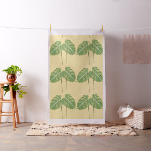 Tropical Green Leaf Monstera Plant Natural Fabric
