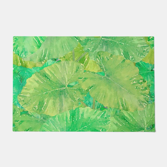 Tropical Green Leaf Pattern Doormat (Front)