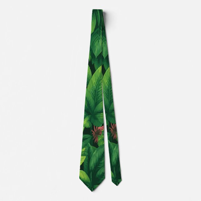 Tropical Green Leaf Pattern Tie (Front)