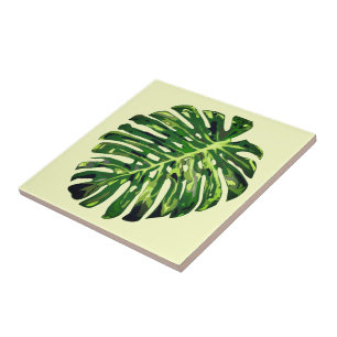 Tropical Green Leaf Yellow Ceramic Tile