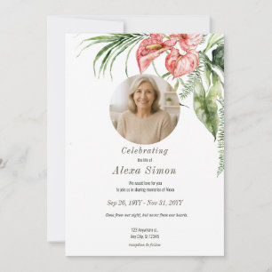 Tropical green leaves Anthurium Funeral Invitation