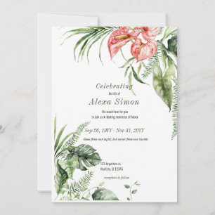 Tropical green leaves Anthurium Funeral Invitation